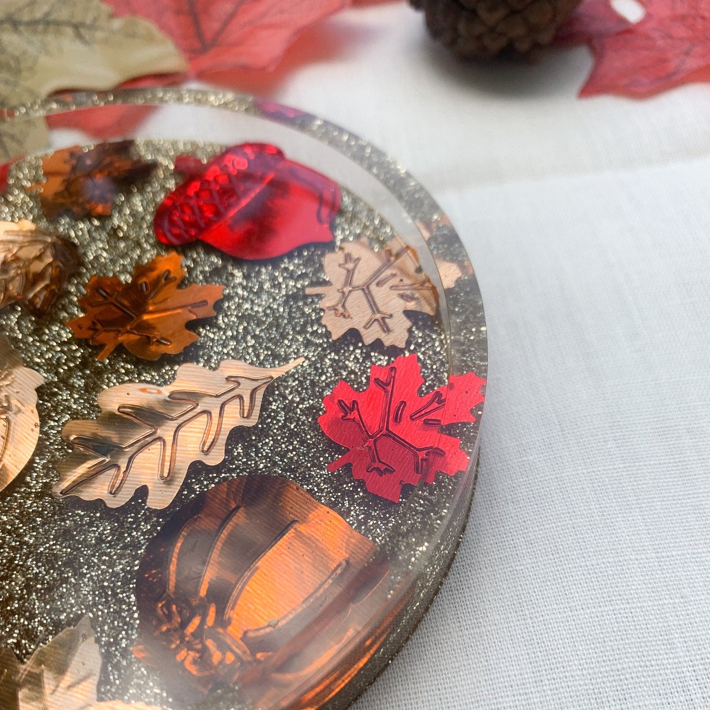 Metallic Fall Leaf Coaster