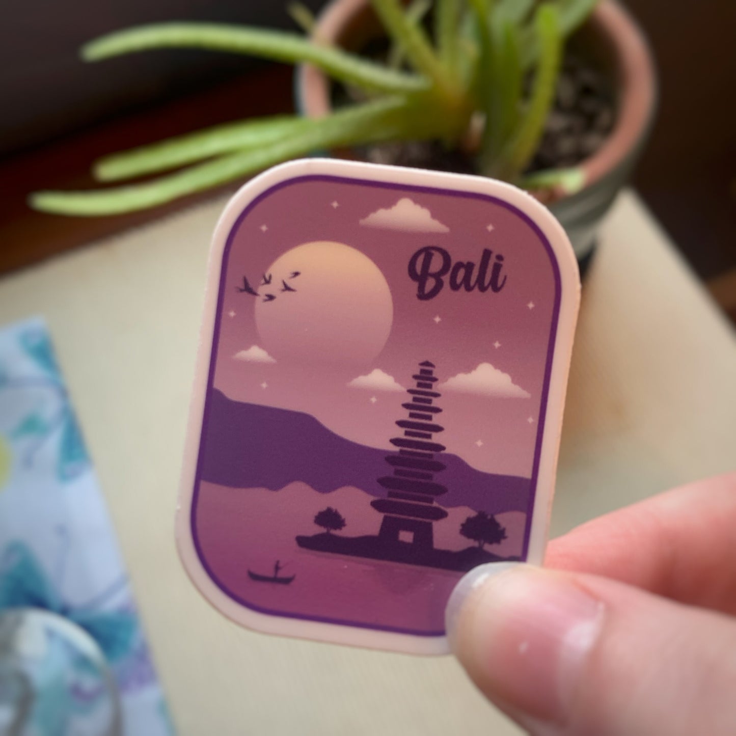 Bali Sticker, Travel Bali Sticker, Travel Stickers, Indonesia Stickers, Wanderlust Stickers, Purple Stickers, Waterproof Vinyl Stickers
