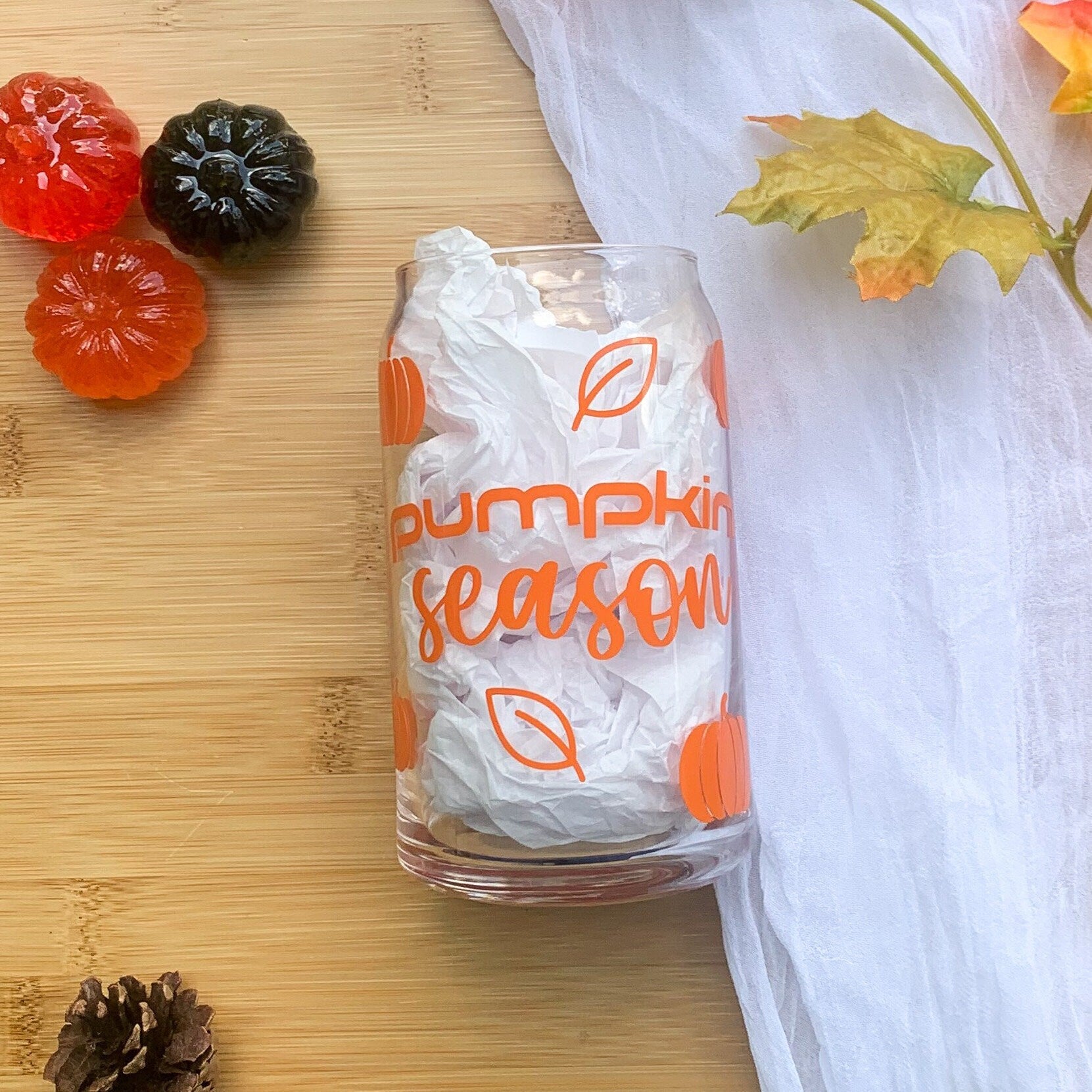 Pumpkin Season Glass Cup, Aesthetic Fall Glass Cup, Fall Vibes, Autumn Season Glassware, Fall Glass Cup, Fall Iced Coffee Glass