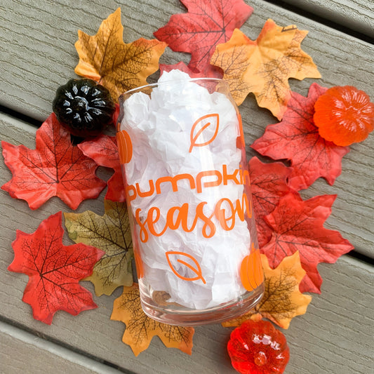 Pumpkin Season Glass Cup, Aesthetic Fall Glass Cup, Fall Vibes, Autumn Season Glassware, Fall Glass Cup, Fall Iced Coffee Glass