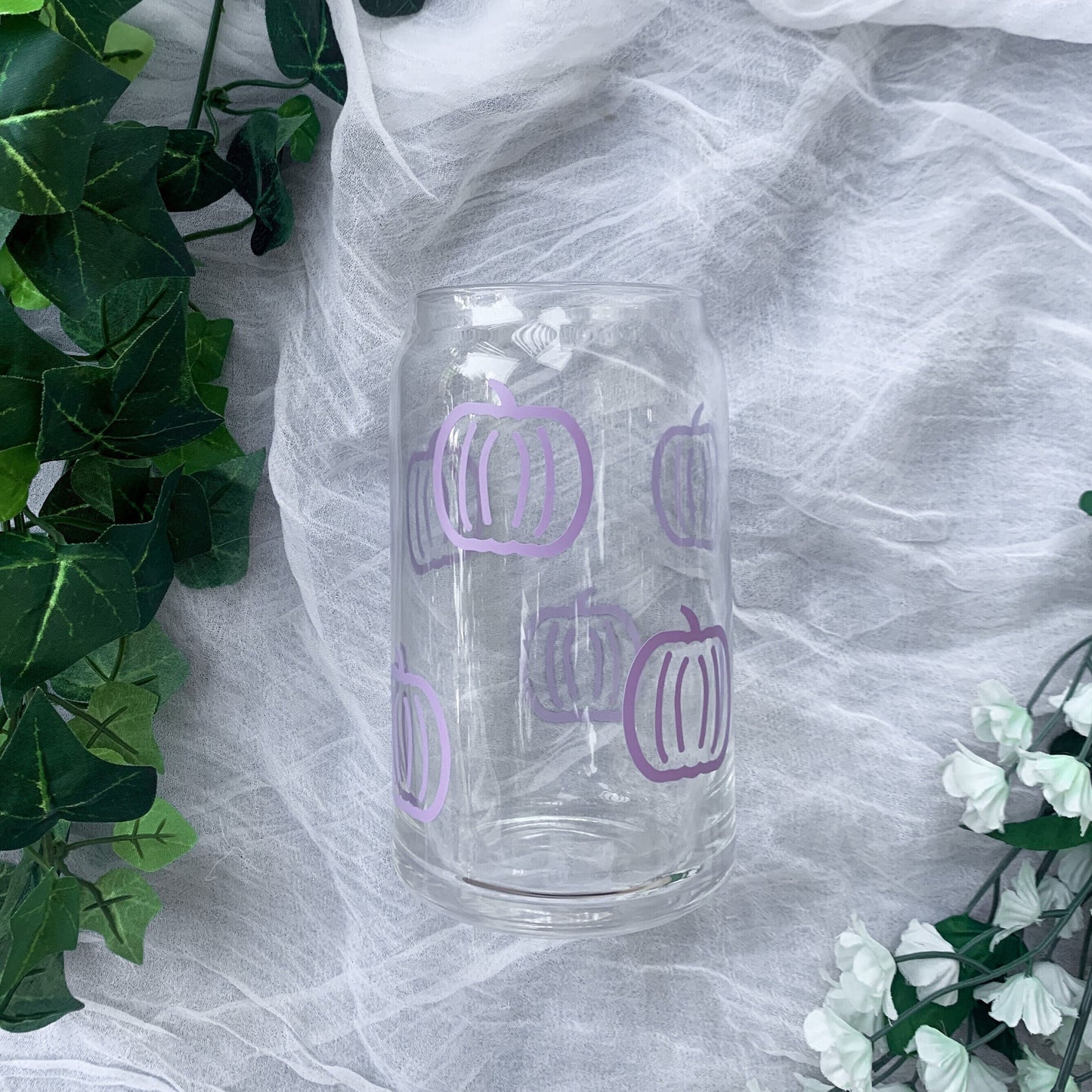 Purple Pumpkin Glass Cup, Lavender Pumpkin, Pastel Halloween Soda Can Glass, Fall Coffee Cup, Iced Coffee Tumbler, Autumn Decor