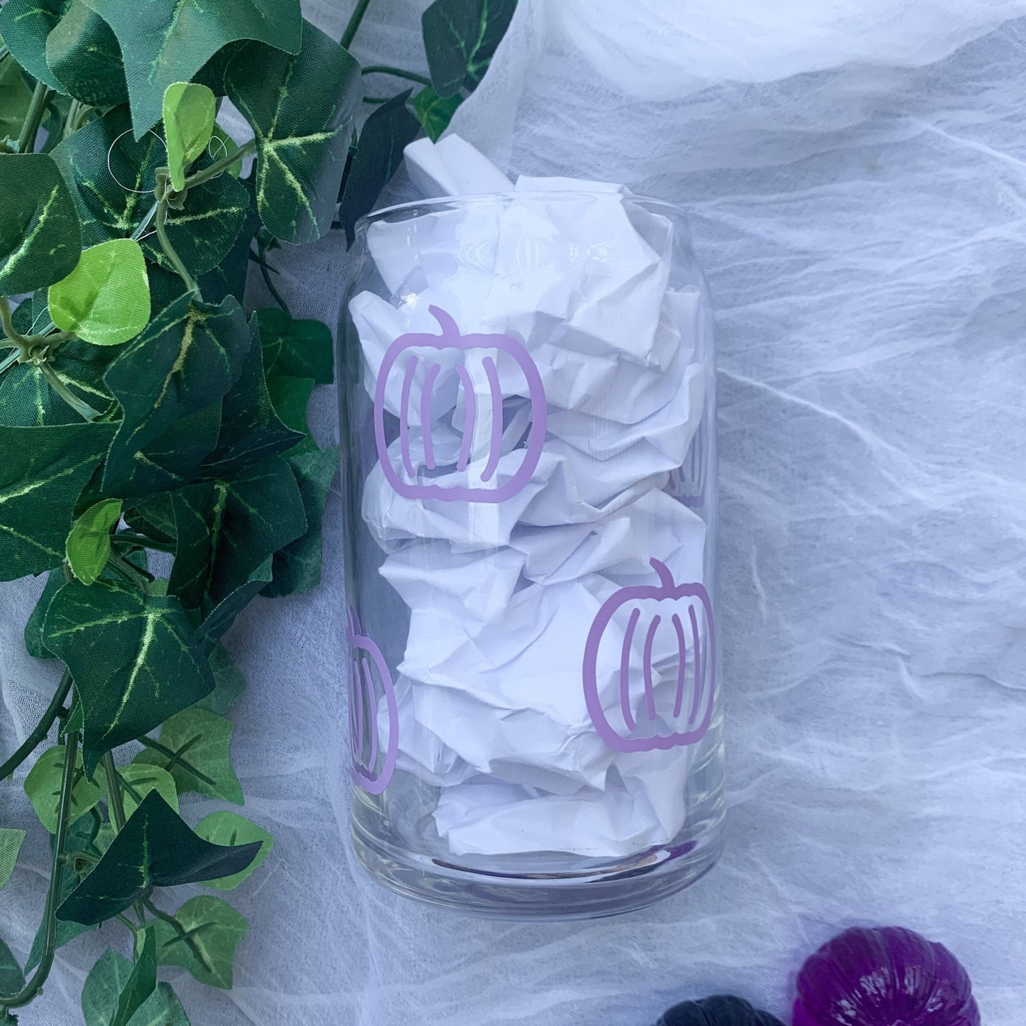 Purple Pumpkin Glass Cup, Lavender Pumpkin, Pastel Halloween Soda Can Glass, Fall Coffee Cup, Iced Coffee Tumbler, Autumn Decor