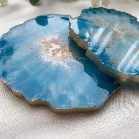 Teal Geode Coaster Set, Resin Coaster Set, Blue Home Decor, Irregular Shaped Coasters, Agate Coasters, Table Decor, Personalized Coaster