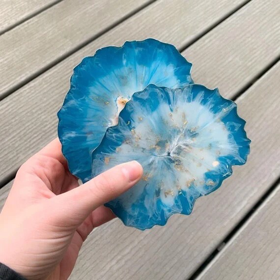 Teal Geode Coaster Set, Resin Coaster Set, Blue Home Decor, Irregular Shaped Coasters, Agate Coasters, Table Decor, Personalized Coaster